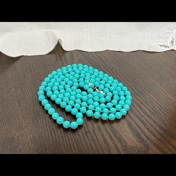 Vintage Turquoise Glass Beaded Long Necklace Layer - Picture 7 of 10